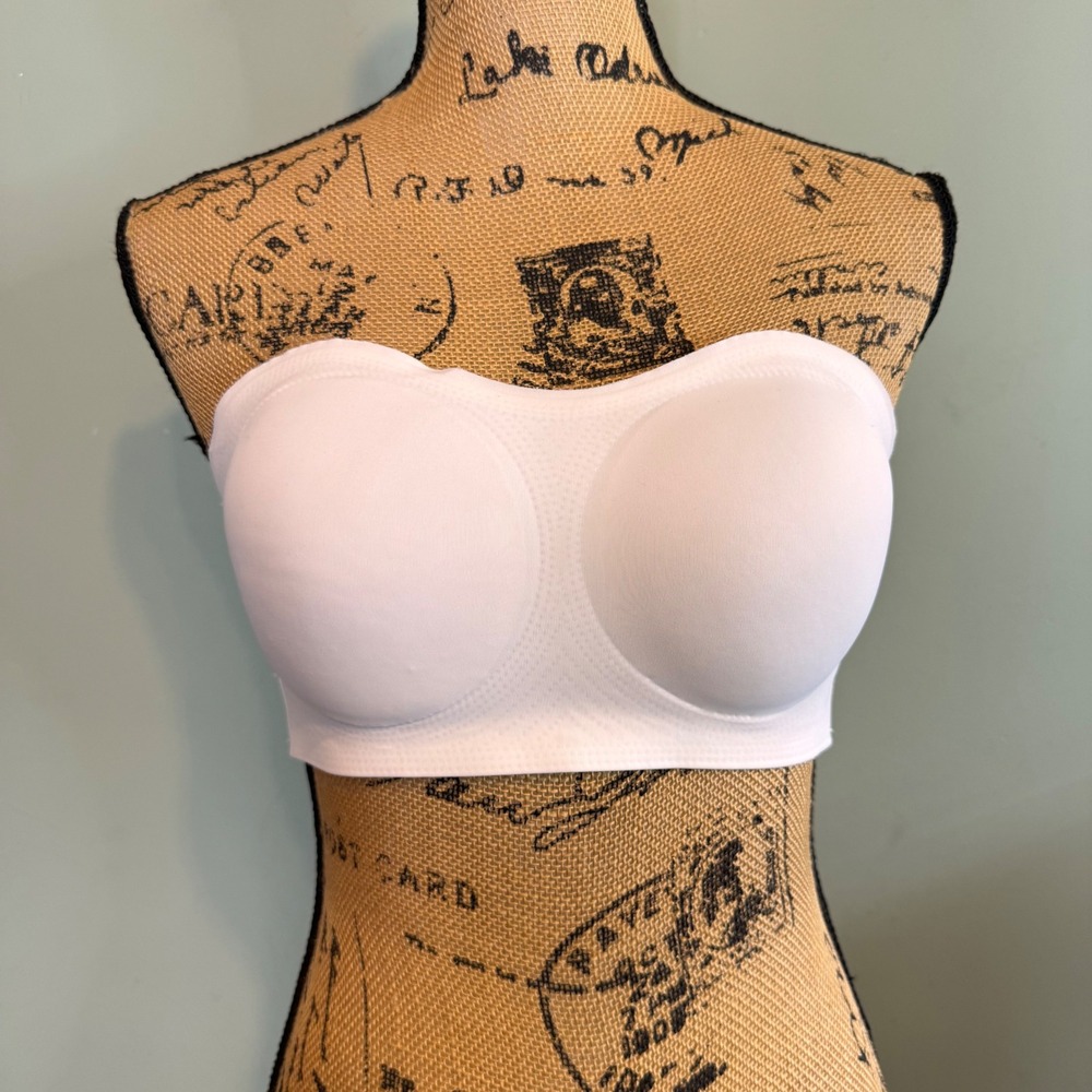 White Strapless Padded Bandeau Bra Crisscross Back Size M